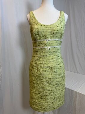 Vintage 90s/Y2K Carmen Marc Valvo CMV Chartreuse Textured Sheath Dress - 4